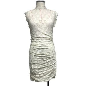 Clothing Company Womens Size L Ivory Lace Ruched High Neck Mini Dress